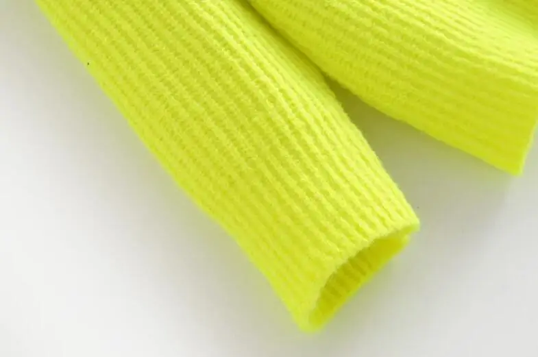 Stylish Striped Line Fluorescent Green Pullover Sweater Women Turtleneck Long sleeve Loose Knitwear Jumper Tops | Женская одежда