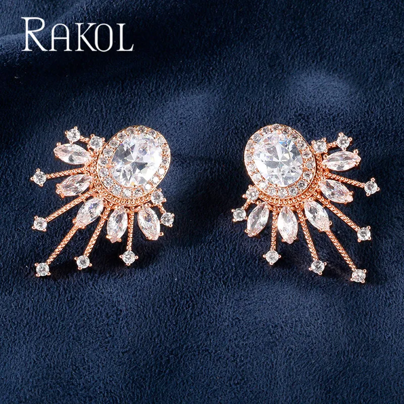 RAKOL Luxury Hot-Selling Top AAA Cubic Zircon Flower Shape Lovely Wedding Stud Earrings For Lady Party Dress Jewelry RE62282K | Украшения и
