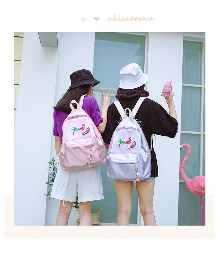 Модные женские рюкзаки Harajuku с вышивкой фламинго, женские рюкзаки с фламинго, дорожный рюкзак, пакет школьной сумки, Sac A Dos Femme