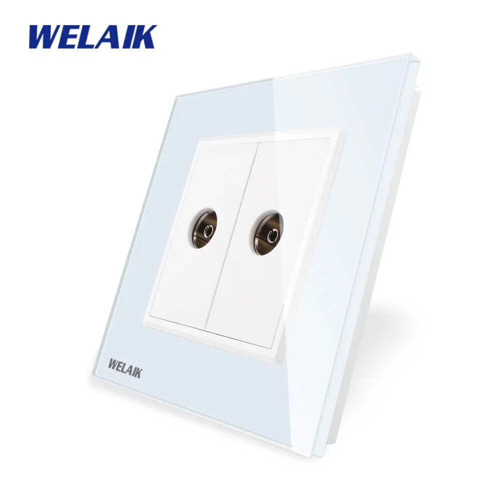 

WELAIK Crystal-Glass-Panel 1Frame-EU Wall-Socket 2TV-socket A182TVW/B