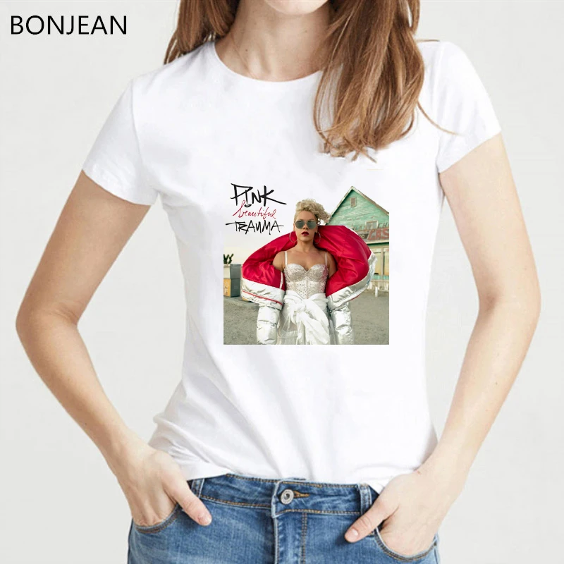 Женская футболка в стиле панк розовая с рисунком травм новая модель 2019|Футболки| |