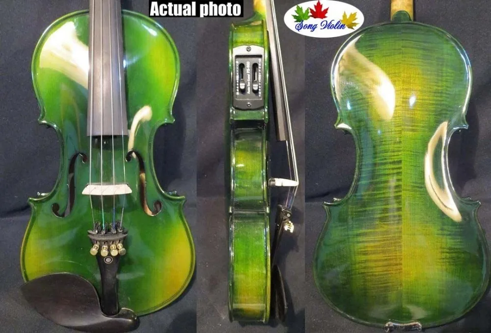 

Beautiful soild wood Green colors electric & acoustic violin 4/4 #9491