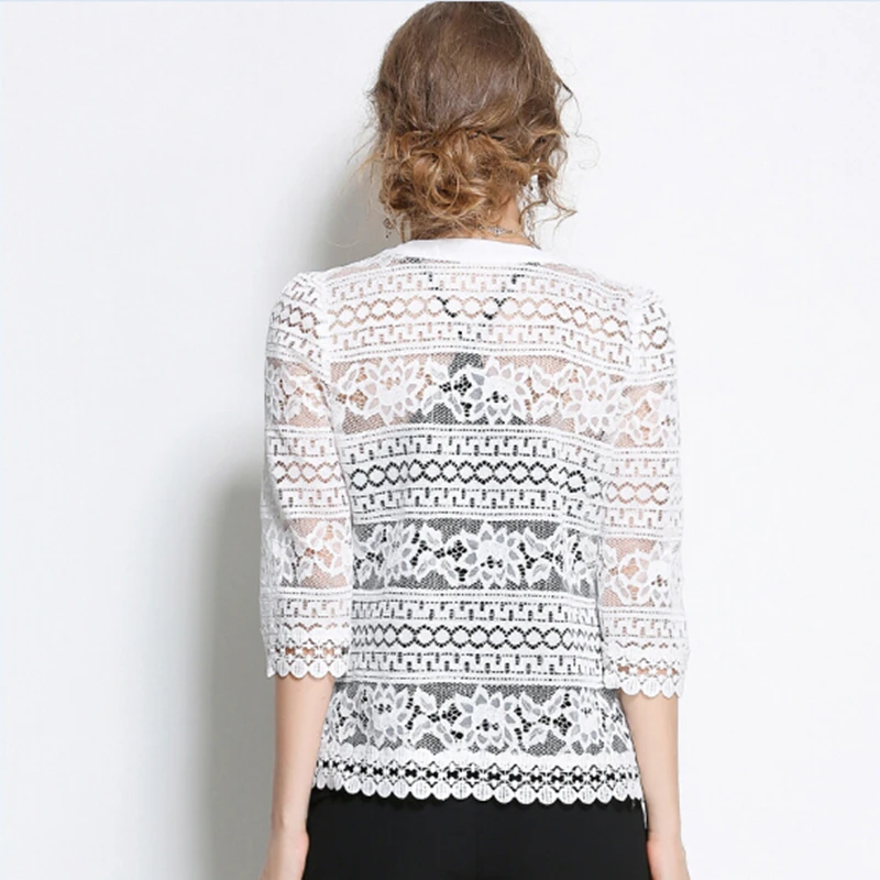 Женский кружевной кардиган летняя блузка с лямкой на шее и рукавом 2018 размеры