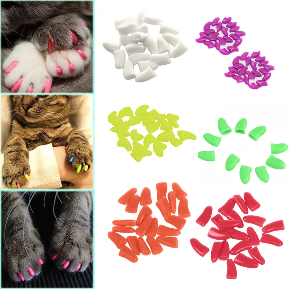 20 шт./компл. мягкие кошачьи колпачки для ногтей Pet Paw Claw Control защита домашних