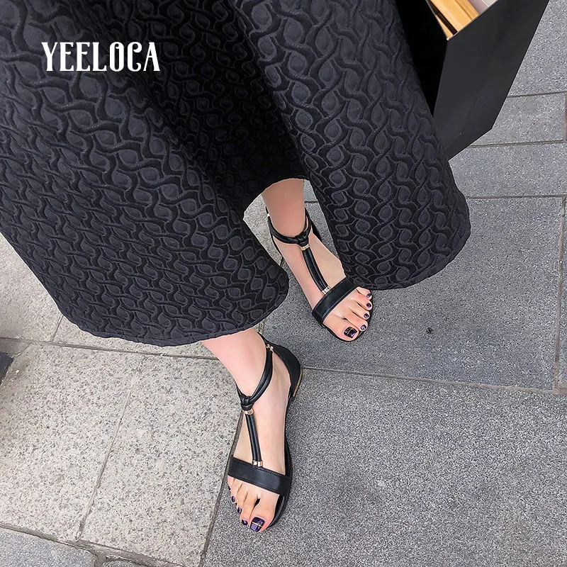 Сандалии YEELOCA женские на плоской подошве модные пляжные кожаные Босоножки с