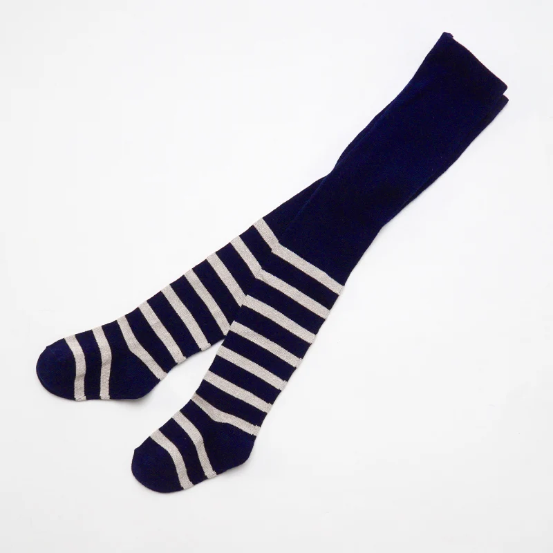 naveyblue striped Muslinlife/Коллекция года, милые колготки для маленьких детей, Классические хлопковые колготки в полоску с леопардовым принтом для маленьких девочек и мальчиков теплые От 0 до 8 лет чулки на осень и зиму - Цвет: naveyblue striped