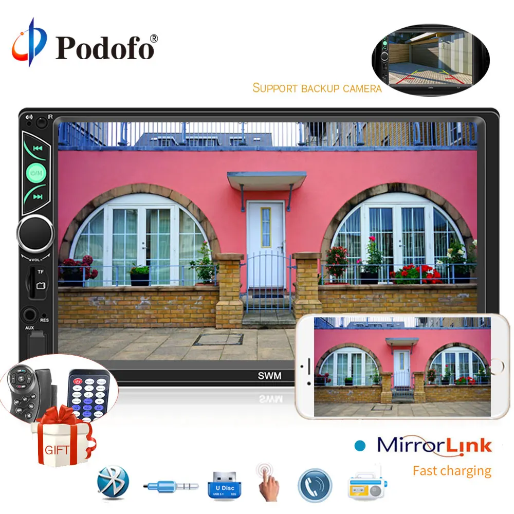 Podofo 2din 7 &quotавтомобильный Радио Аудио мультимедийный плеер авторадио Bluetooth