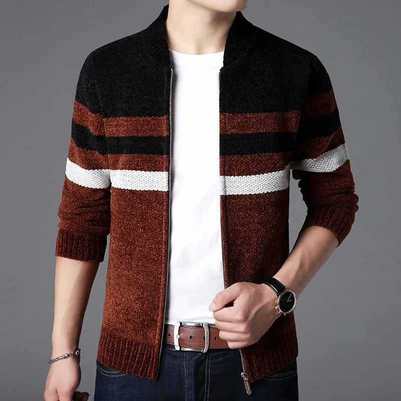 Winter Cashmere Sweater Men Thick Striped Cardigan Christmas Coat Male Warm Knitted Jackets Pull Homme |