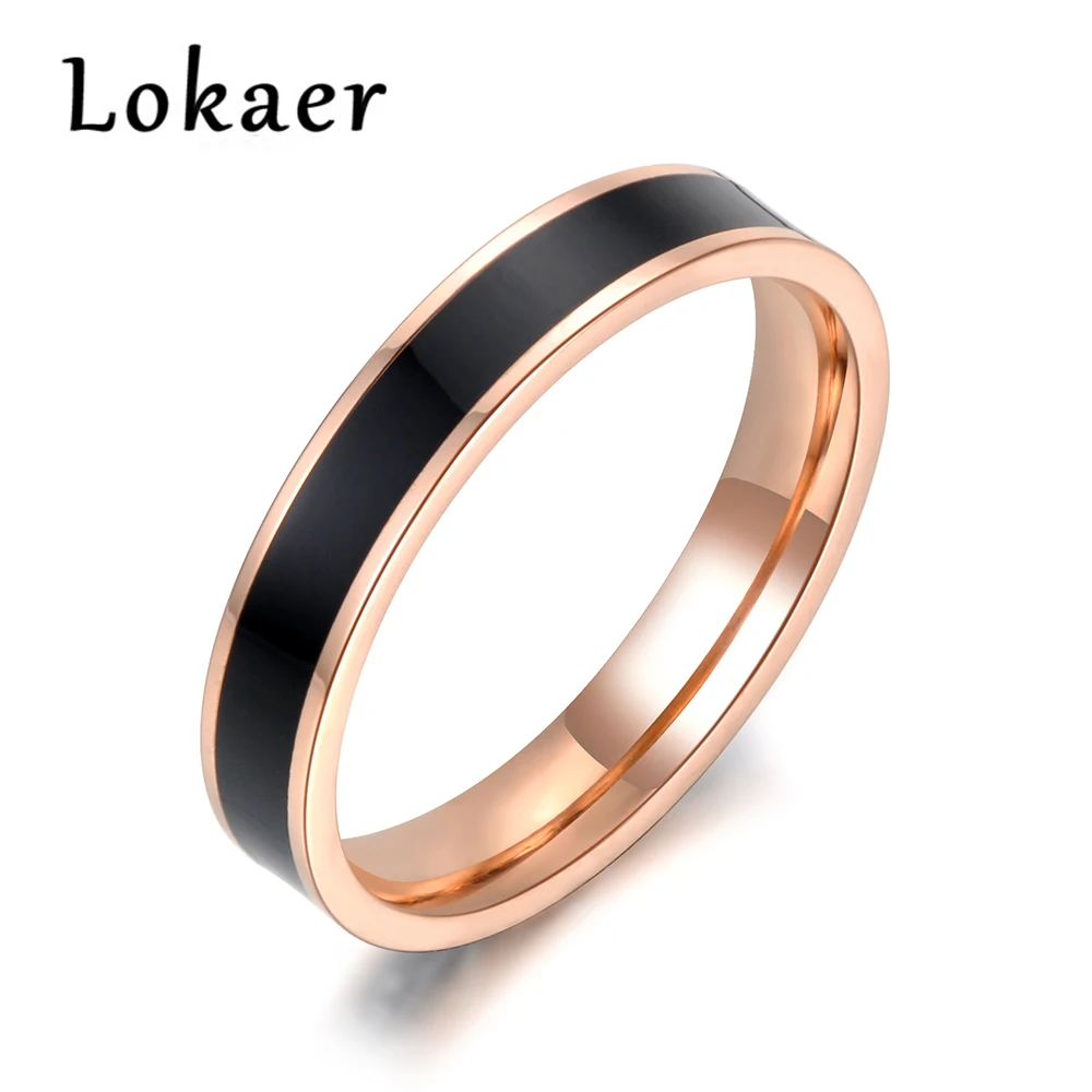 Lokaer Мода черный/белый 2 цвета картина маслом розовое золото цвет простые свадебные кольца ювелирные изделия кольцо из нержавеющей стали - Цвет основного камня: Черный
