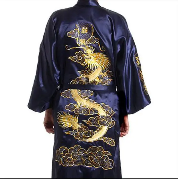 Халат-кимоно Мужской Атласный с вышивкой дракона шелковый халат в японском стиле