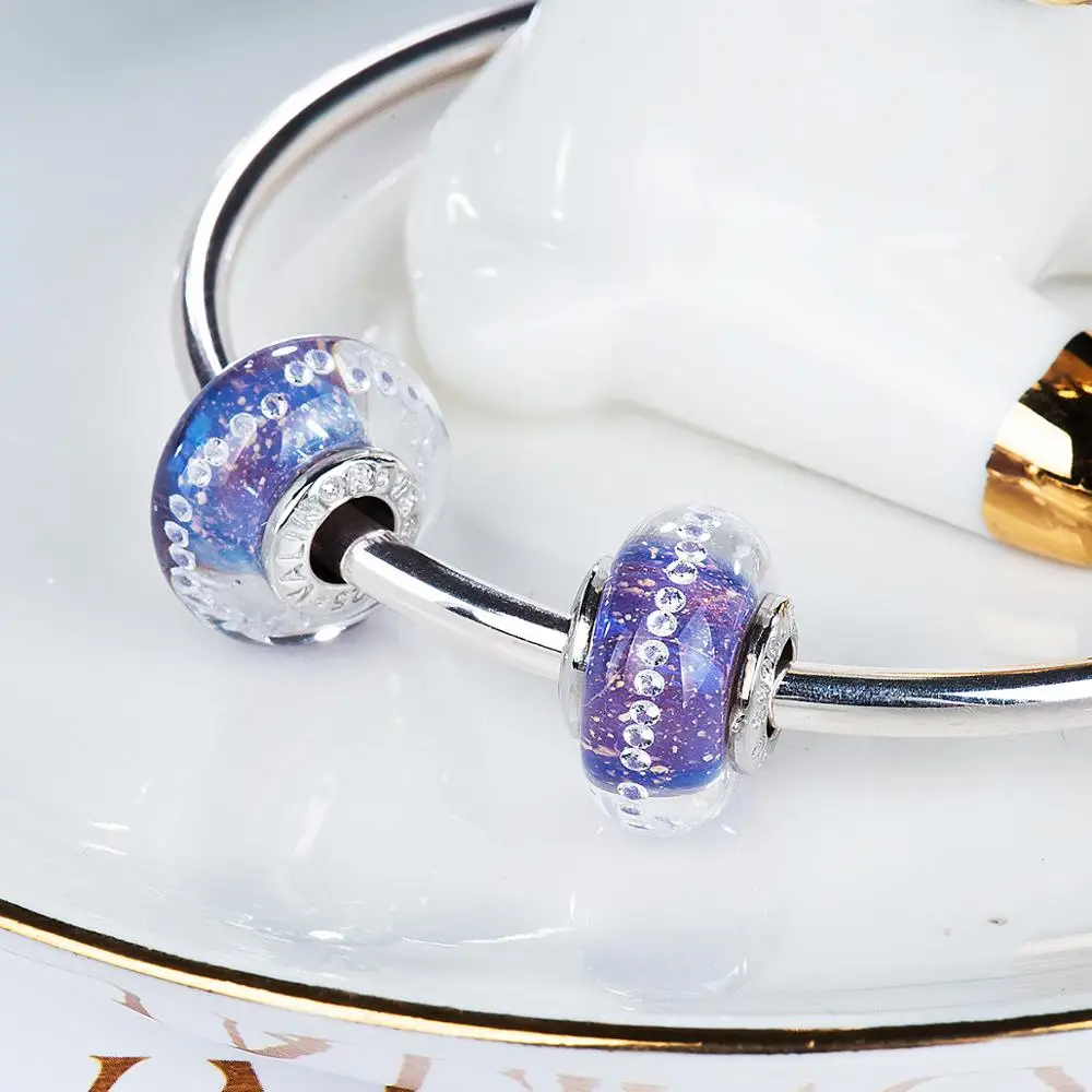 Стеклянные бусины из муранского стекла с фиолетовыми звездами шармы