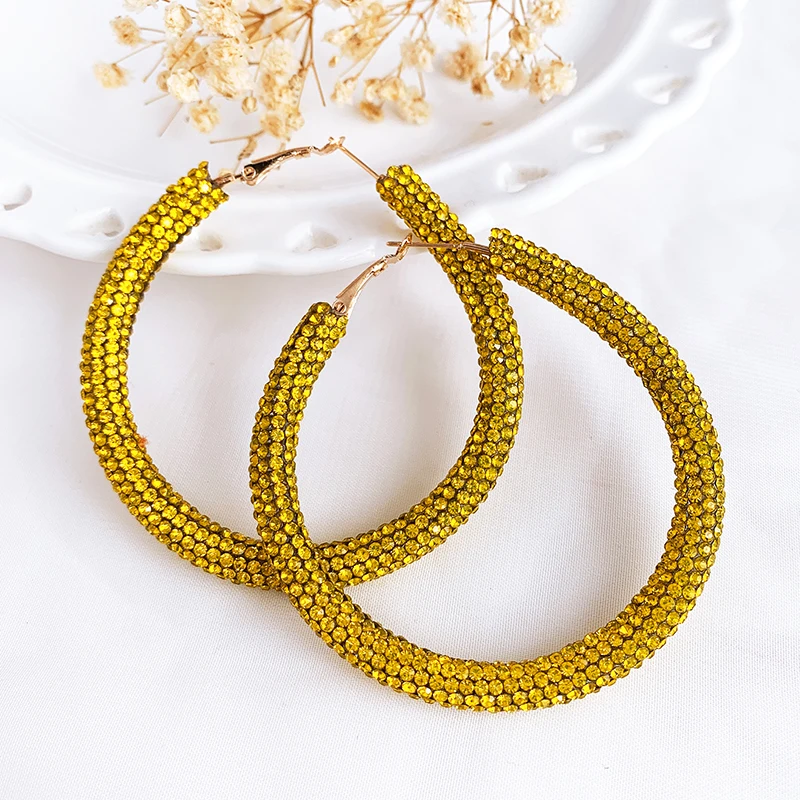 Женские сверкающие серьги кольца круглые с желтыми кристаллами подарочные