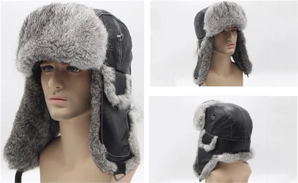 Gray Black A IANLAN зима натуральный мех лыжные шляпы унисекс кролик меховые шапки-бомберы для мужчин женщин Натуральная овечья кожа верх русская ушанка IL00425 - Цвет: Gray Black A