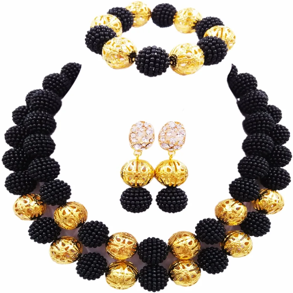 

Black Women Nigerian Wedding African Beads Jewelry Set Simulated Pearl Custume Necklace African Set 46JQ-01