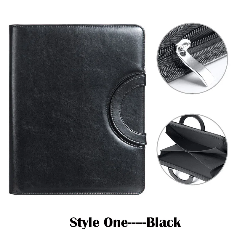 Style 01-Black Fichario Binder A4 папка для документов чехол для менеджера Padfolio бизнес офисный Органайзер держатель для шкафа на молнии портфель сумка - Цвет: Style 01-Black