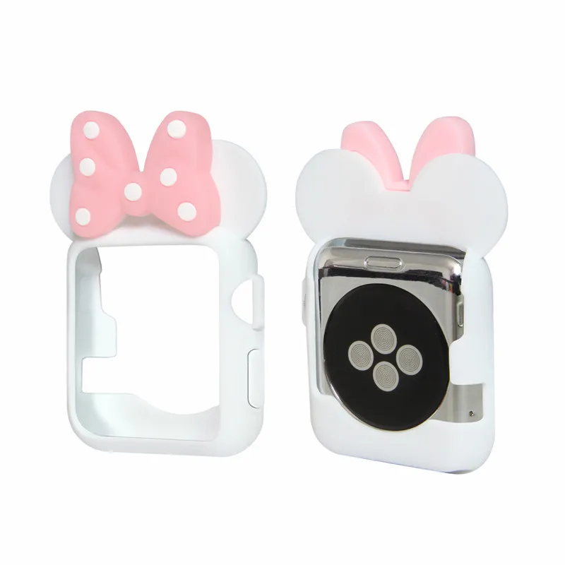 white pink Мягкий силиконовый чехол с рисунком Минни для Apple Watch Series 4 3 2 1 ремешок для iwatch 38 42 мм 40 44 мм с рисунком для маленькой девочки - Цвет: white pink