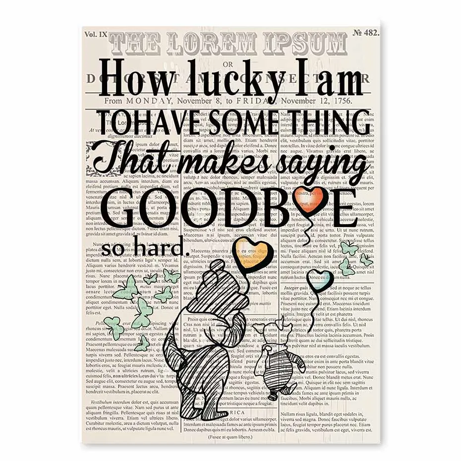 FPR9275 Pooh Bear газета Scribble Love Quotes настенный плакат скандинавские художественные принты детская живопись Декор для детской комнаты рождественский подарок - Цвет: FPR9275