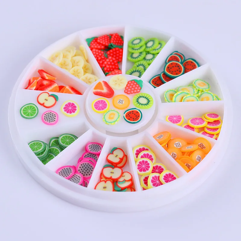 12 узоров Разноцветные Милые 3d украшения для ногтей с фруктами листы|fruit fimo|3d nail