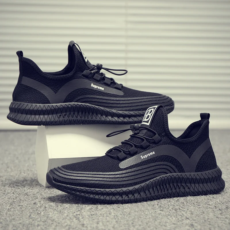 Men's shoes summer 2019 new fashion sports running breathable fly weave all-purpose mesh black | Обувь