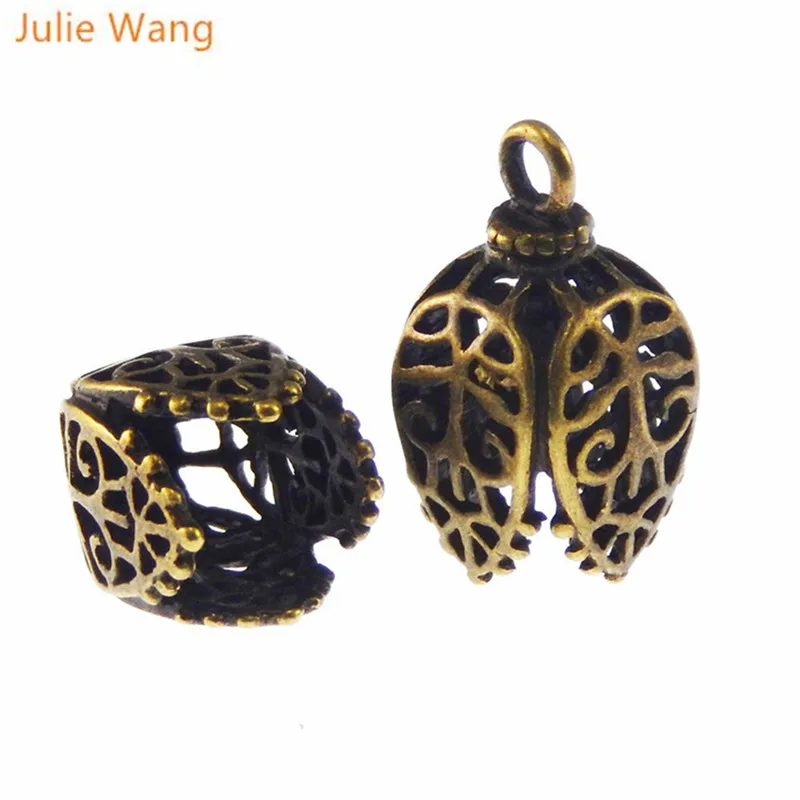 Julie Wang 8PCS Copper Antique Bronze Hollow-Pattern Pendant Lampshade Charms Handmade Fashion Jewelry Finding 17*11*11MM 05745 | Украшения