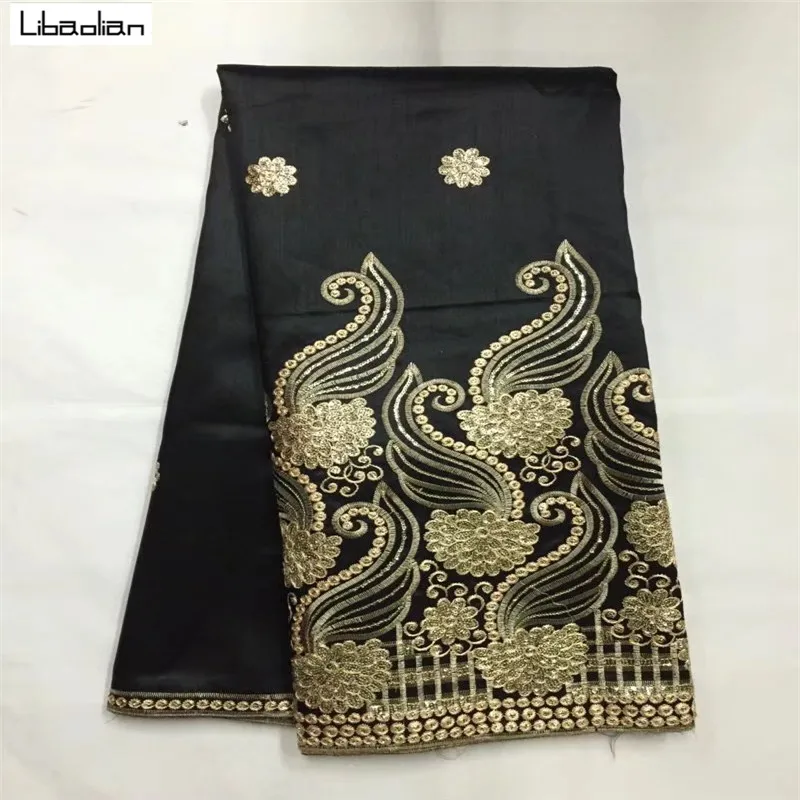 

2018George fabric black&gold indian george wrappers african Sequins george lace fabric 5yards/lot for sewing party dress S83-24