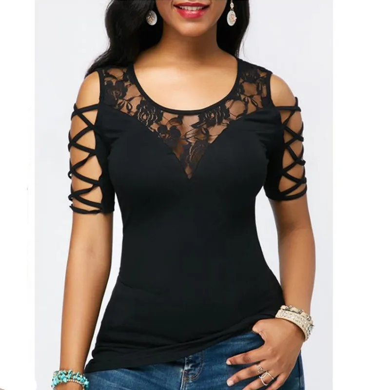 MSSNNG Модная тонкая Сексуальная кружевная рубашка с коротким рукавом S-5XL 2019 |