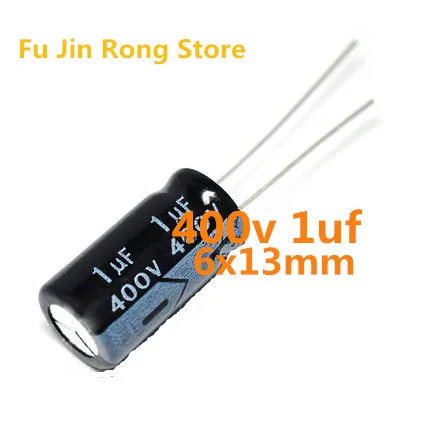 

High quality 50pcs/lot 400V 1UF 6x13mm 1uf 400v Electrolytic capacitor ic