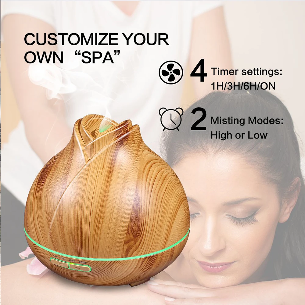 300ML Essential Oil Aroma Diffuser With Wood Grain Aromatherapy Ultrassonic Air Humidifier 7 Color LED Lights For Home | Бытовая