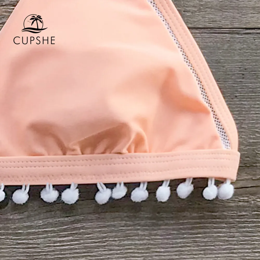 CUPSHE Peachy розовый треугольник бикини с помпонами милые дамы купальник из двух