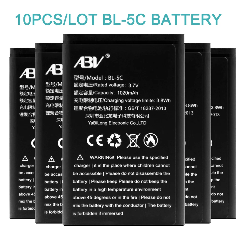 Батарея для мобильного телефона BL-5C bl5c, 10 штук в оптовой продаже для Nokia 1000/1010/1100/1108/1110/1111/1112/1116.