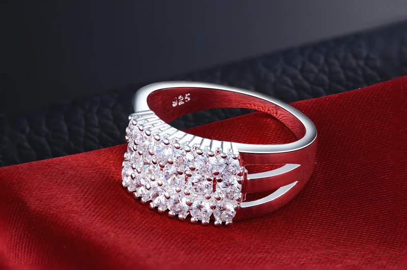 Hot 3 Rows Full Clear CZ Crystal Rings 925 Sterling Silver Wedding Engagement For Woman Fashion Bridal Bague Anillos | Украшения и