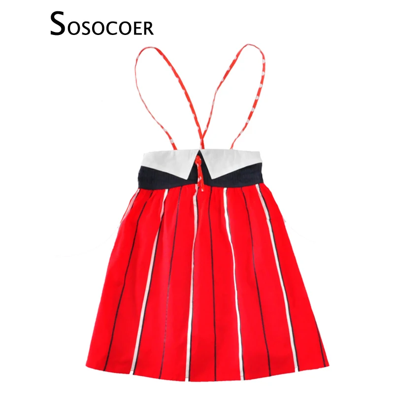 SOSOCOER/Полосатое платье для девочек Новинка лета 2017 года Брендовое с лямкой на шее