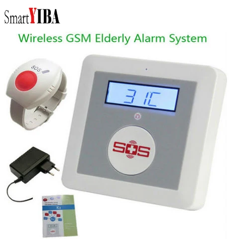SmartYIBA SMS вызов уход за пожилыми людьми домашняя GSM сигнализация SOS Вызов ЖК-детектор температуры с медицинской аварийной кнопкой сигнализации комплект