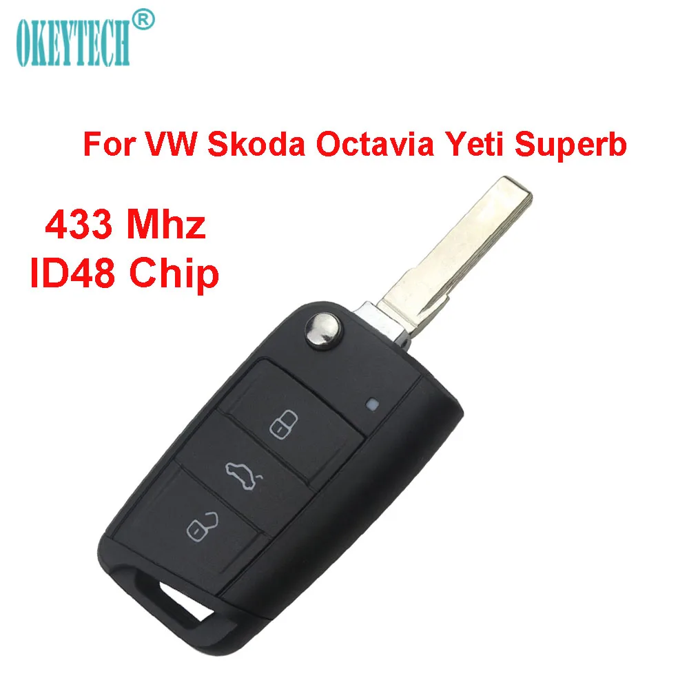 Оригинальный 3 кнопки OkeyTech для VW удаленный ключ с откидным стеклом 433 МГц чип ID48