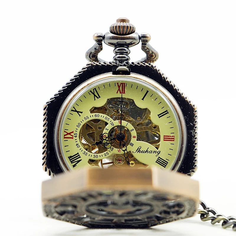 Red Antique Magic Cat Mechanical Pocket Watch Vintage Steampunk Gentleman Style Men's and Women's Necklace Pendant Clock