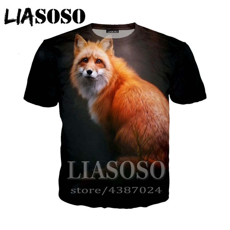 LIASOSO DJ футболка Объёмный рисунок (3D принт) лиса для мужчин и женщин уличная одежда