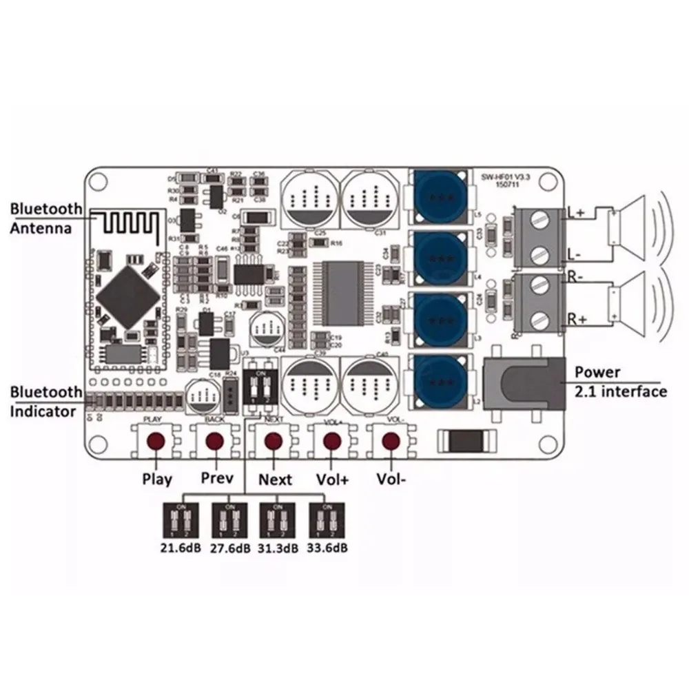 TDA7492P 50 Вт+ 50 Вт беспроводной bluetooth 4,0 аудио цифровой усилитель доска с акриловый чехол