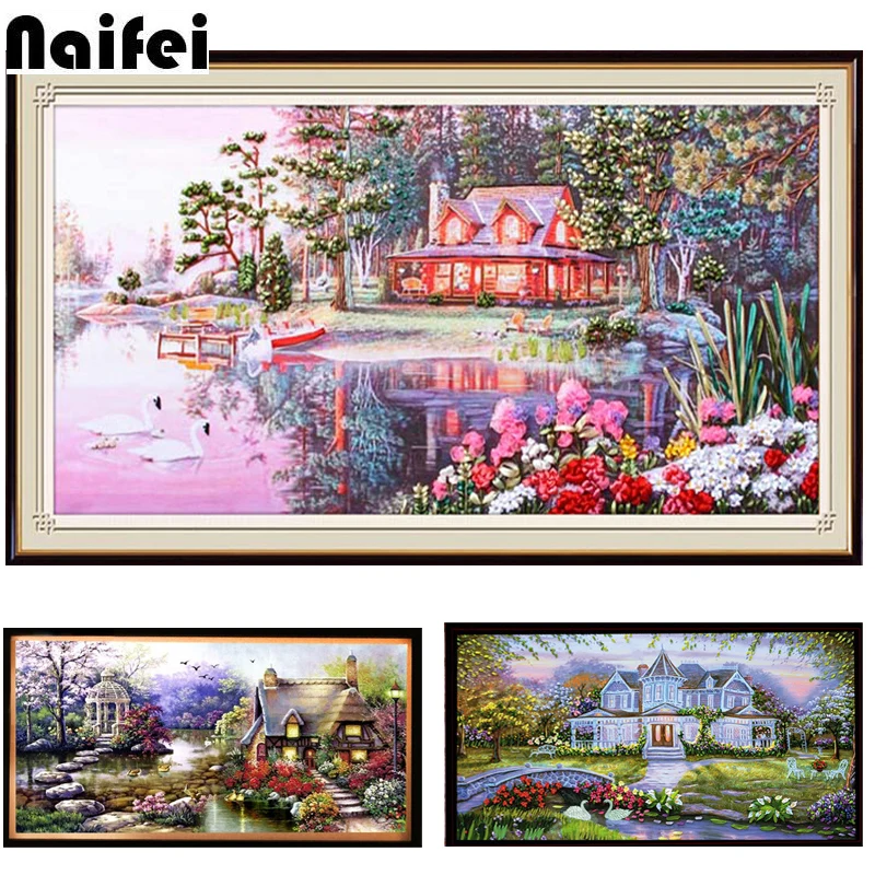 5D вышивка сделай сам со стразами большие картины садовый домик озеро Лебедь
