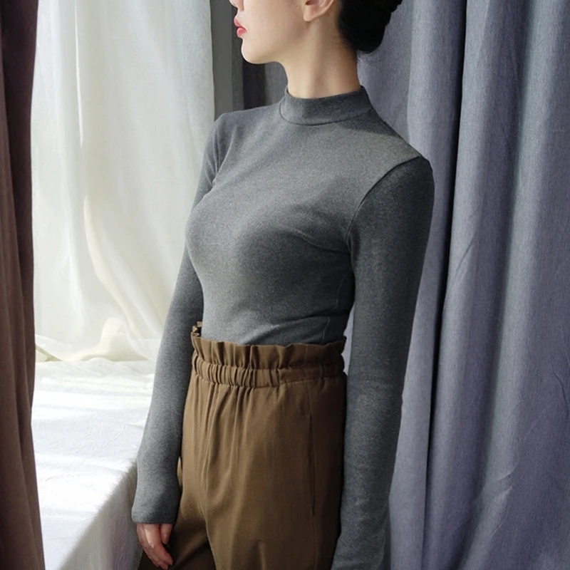 Женский свитер с высоким воротом GIGOGOU базовый хлопковый длинным рукавом на осень