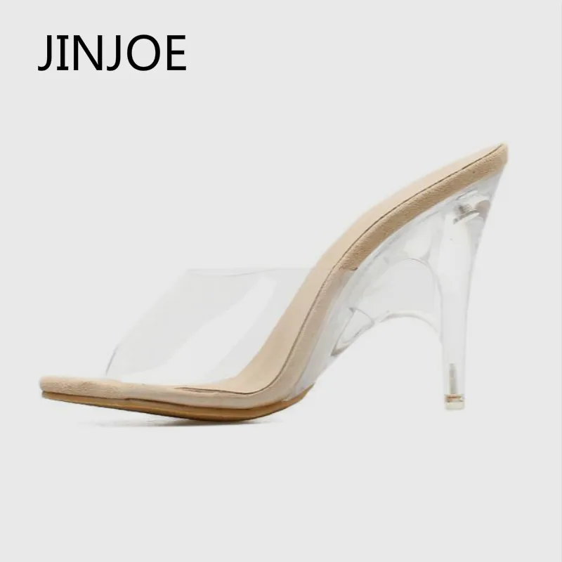 

JINJOE woman shoes 2018 summer new fish mouth sandals Glass transparent high shoes High heel slippers Pump Crystal heel