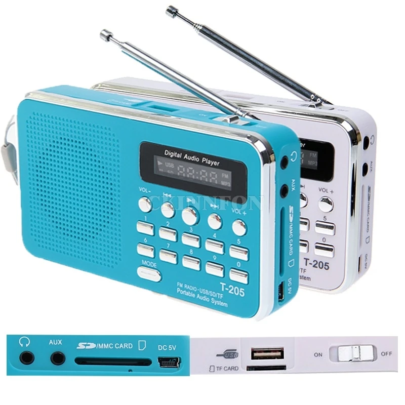 

50Pcs/Lot T-205 FM Radio Portable HiFi Card Speaker Digital Multimedia MP3 Music Loudspeaker White Camping Hiking Outdoor Sports