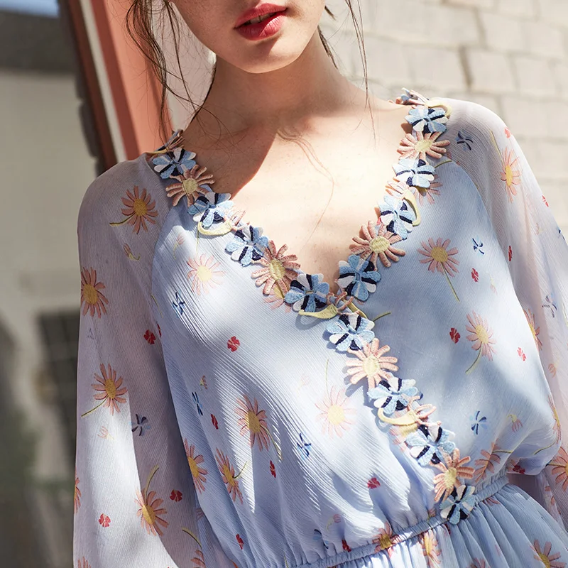 Vero Moda тренд стерео наклейка v-образным вырезом фонарь рукав Высокая талия платье | 31837D505