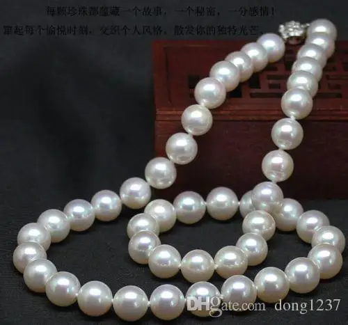 

9-10mm natural south seas white pearl necklace 18inch>>> free shipping