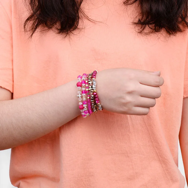 5 шт./компл. женские браслеты в стиле бохо эластичный граненый кристаллический