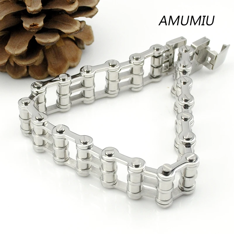 AMUMIU Fashion Jewelry For PUNK Biker 316L Stainless Steel Mens Motorbiker Bicycle Chain Bracelet 2017 HZB044 | Украшения и