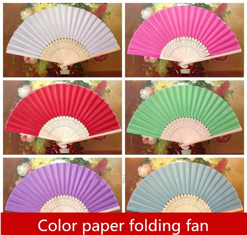 

Creative color paper folding fan 50pcs/lot Fashion Wedding Paper Fan Bride Hand Fan with bamboo ribs Craft Fan