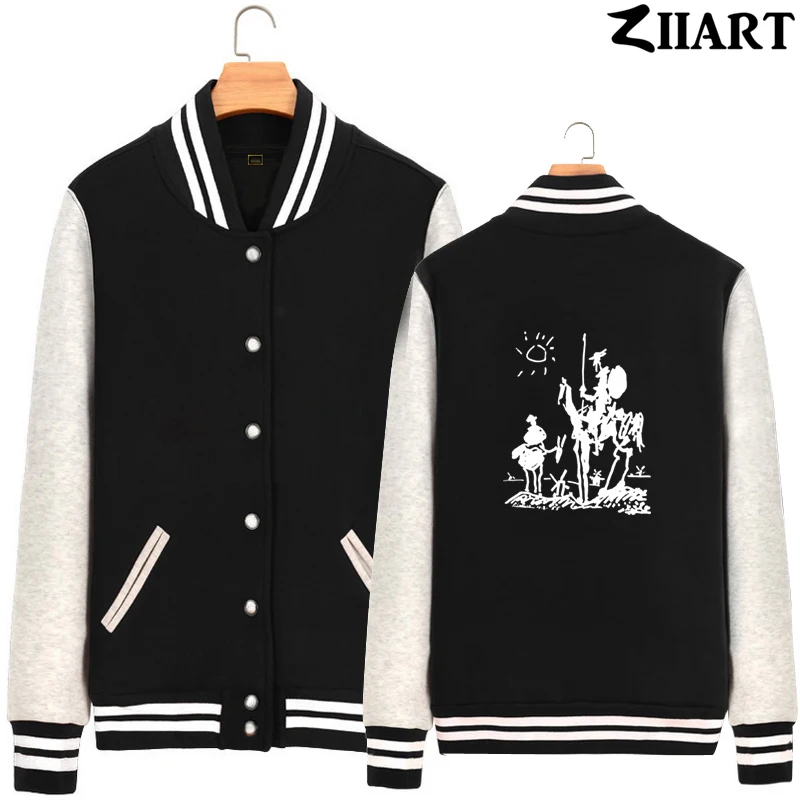 

Pablo Picasso painting Don Quixote Woman Coat Girl jacket de la Mancha the Windmill Baseball Full Zip Autumn Winter ZIIART