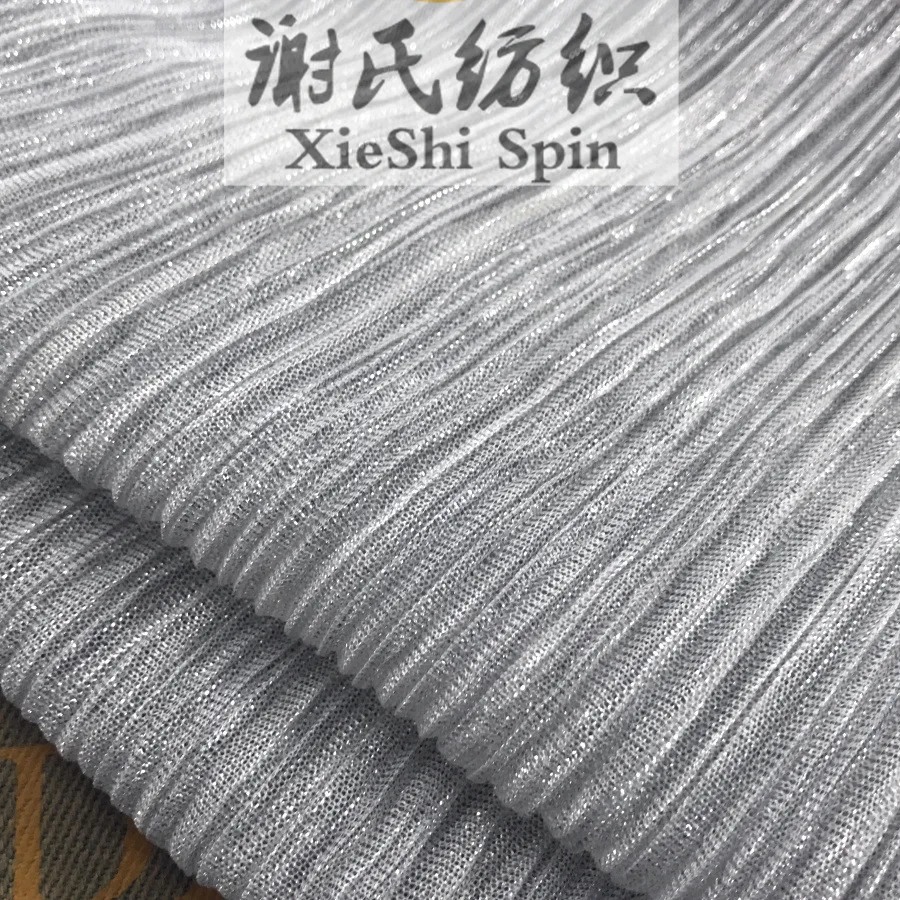 

Летняя электро-оптическая помятая ткань 3 метра, серебряная плиссированная сетчатая ткань с оборками, ткань в складку