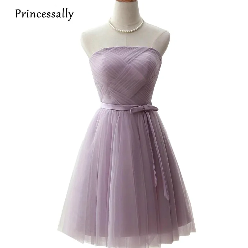 Новое платье подружки невесты Таро фиолетовое короткое без бретелек с открытыми