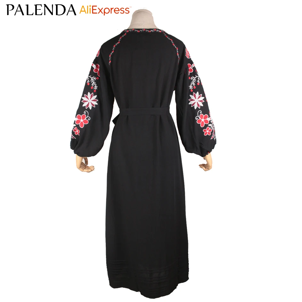 Женщины Boho платье в богемном стиле вышивка геометрический узор с цветами и